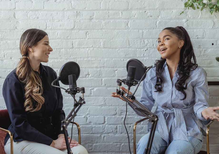 women hosting podcast