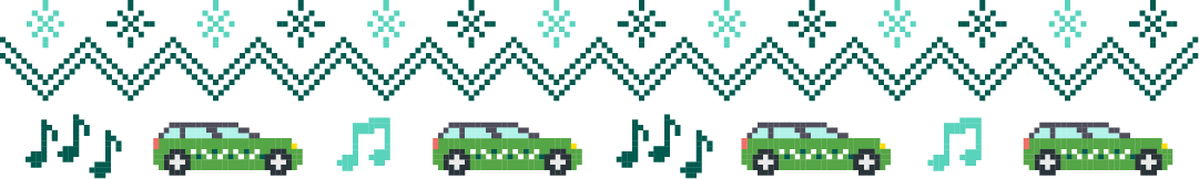 holiday sweater pattern featuring music notes and cars