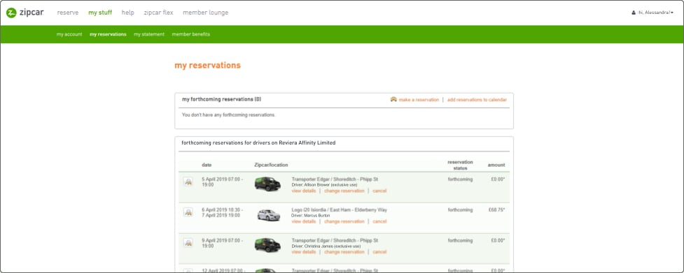 Zipcar business account overview